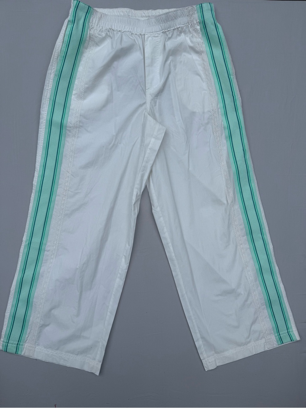 Free People White Wide Leg Pants with Mint Green Stripes - Picture 4 of 10